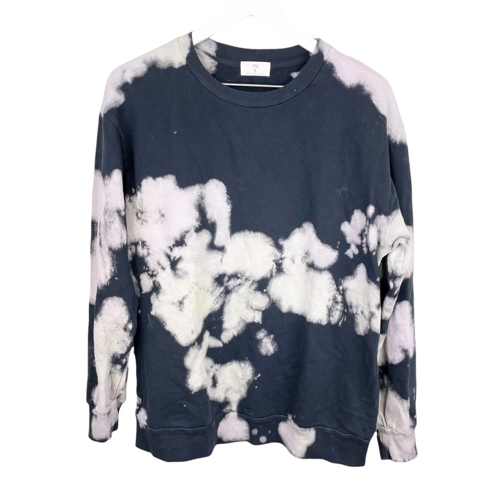 Anthropologie T.la Cotton Terry Black Tie Dye Crewneck Sweatshirt Size Medium
